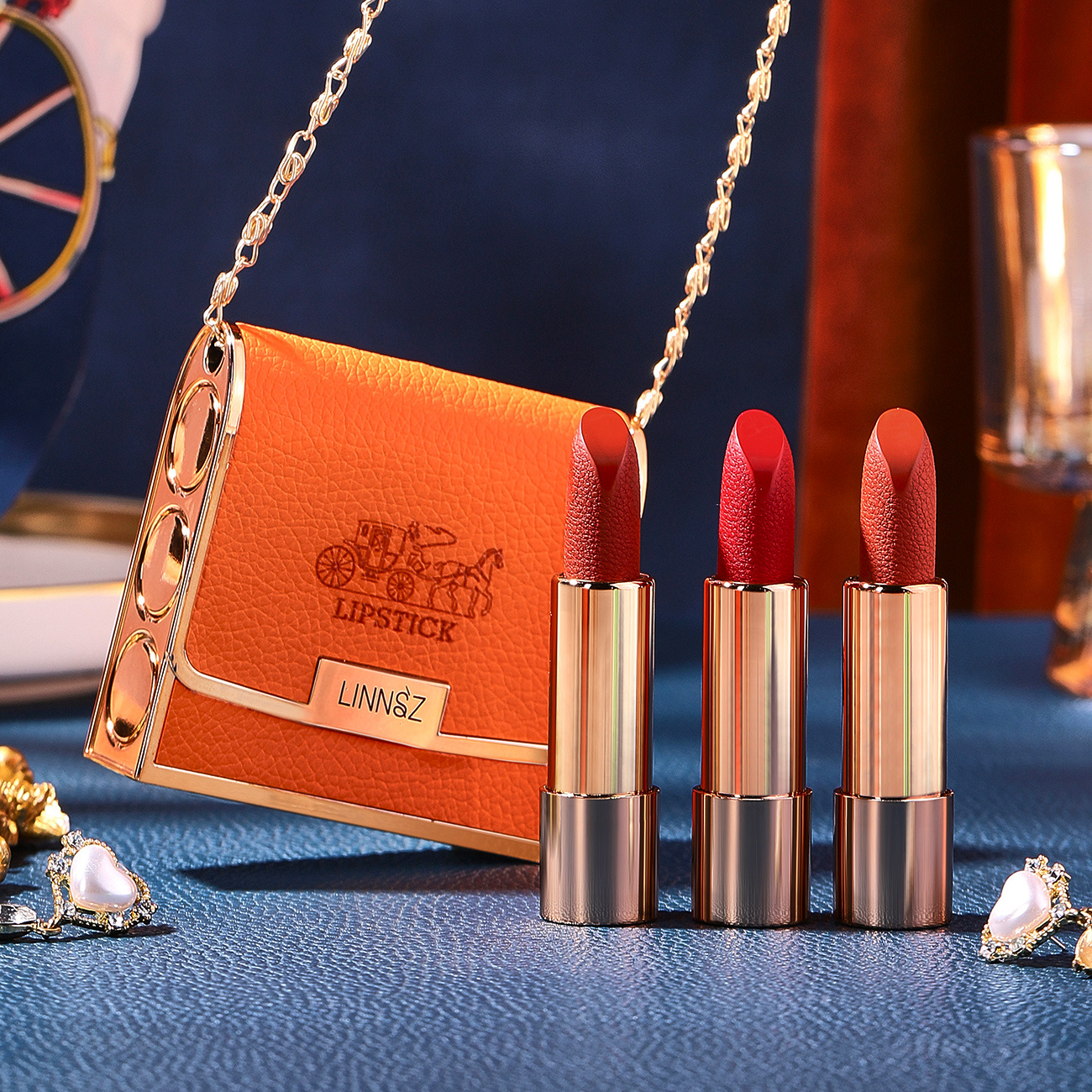 琳妝橙人之美絲霧柔光三色口紅啞光霧面滋潤不掉色包包口紅套盒