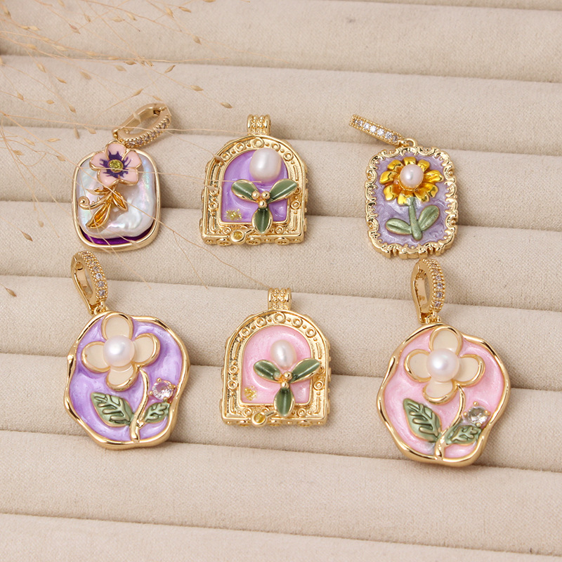 6g Weight Pendant Jewelry Making Type DIY Ornament Accessories Classification 1 Piece Quantity Freshwater Pearl, Copper Material Flower Pattern All Seasons Season Plating Design Chinoiserie, Classical Style 1 Piece Freshwater Pearl Copper Flower Pendant 5