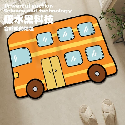 special-shaped floor mat absorbent quick-drying: Avtomobil döşəmə paspasları - yellow-double-deck-bus-4060cm
