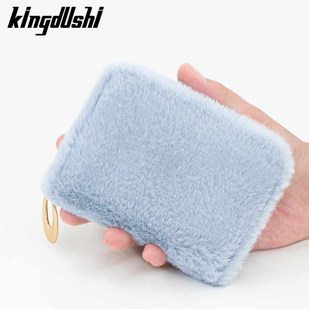 Nuevo monedero cuadrado de color sólido, color caramelo, bolsa de tarjetas de felpa de invierno, bolsa para auriculares, bolsa de monedas simple y linda