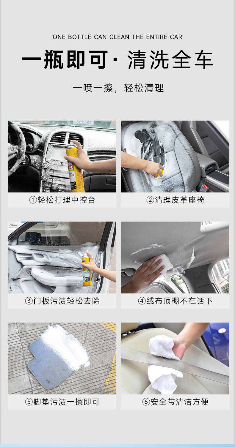 Multifunctional Foam Cleaner for Interior Cleaning, Ceiling Cleaner, Leather Cleaning and Care, Velvet Seat and Sofa Cleaner