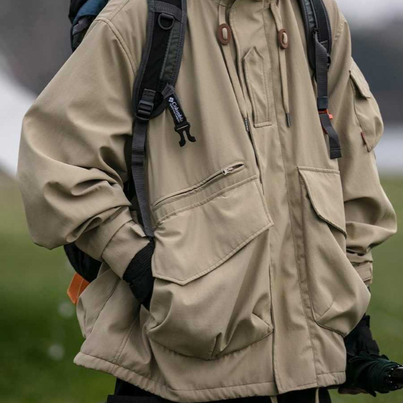 Japanese Style Hooded Jacket Men's Three-dimensional Pocket Spring and Autumn Loose Hunting Jacket Outdoor Tooling Windproof Jacket Trendy Japanese Style Hooded Jacket Men's Three-dimensional Pocket Spring and Autumn Loose Hunting Jacket Outdoor Tooling Windproof Jacket Trendy
