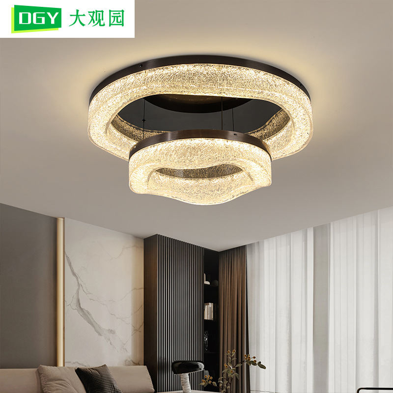 Lámpara de techo para sala de estar Daguanyuan, nuevo modelo 2026, estilo italiano de lujo, lámpara redonda de resina con patrón de grietas de hielo para dormitorio, 556L
