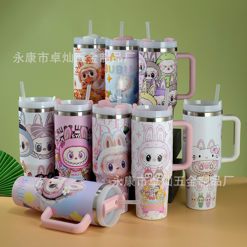 Cross-Border Amazon Ebay Labubu Second Generation 40oz Stainless Steel Thermos Cup Car Cup Straw Cup