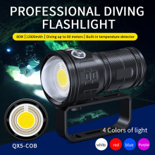 2021新款QX5潜水补光灯 四色白红蓝紫透镜摄影手电筒水下80米IPX8