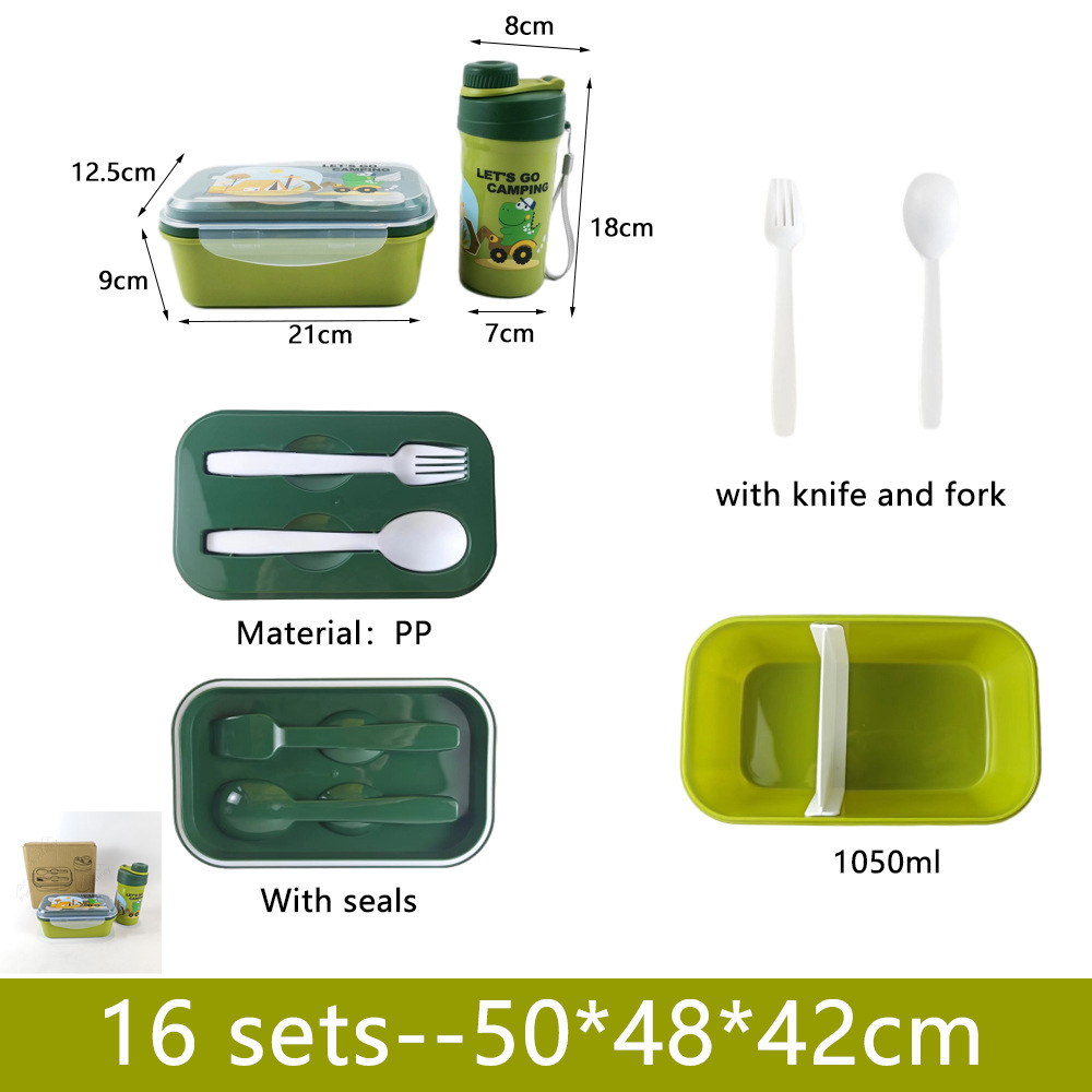 Nuevos productos sin franqueo para niños caja de almuerzo set hervidor de agua escuela de dibujos animados de plástico caja de almuerzo portátil de doble capa caja de almuerzo