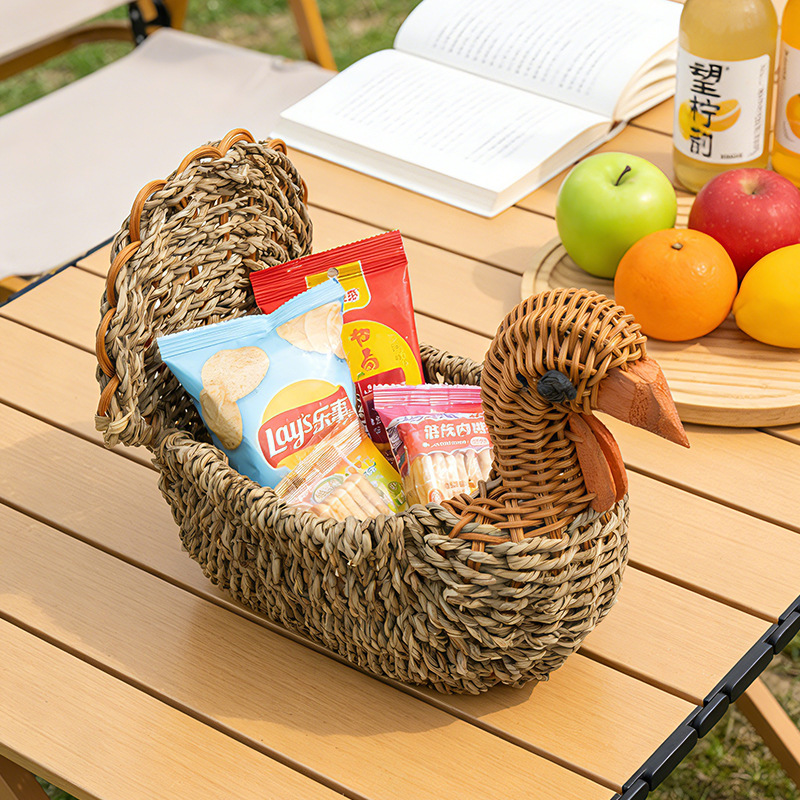 Cesta de Frutas con Forma de Pato de Imitación, Cesta de Pan, Decoración de Hogar de Ratán, Adorno para Sala de Estar, Cesta de Almacenamiento para Escritorio