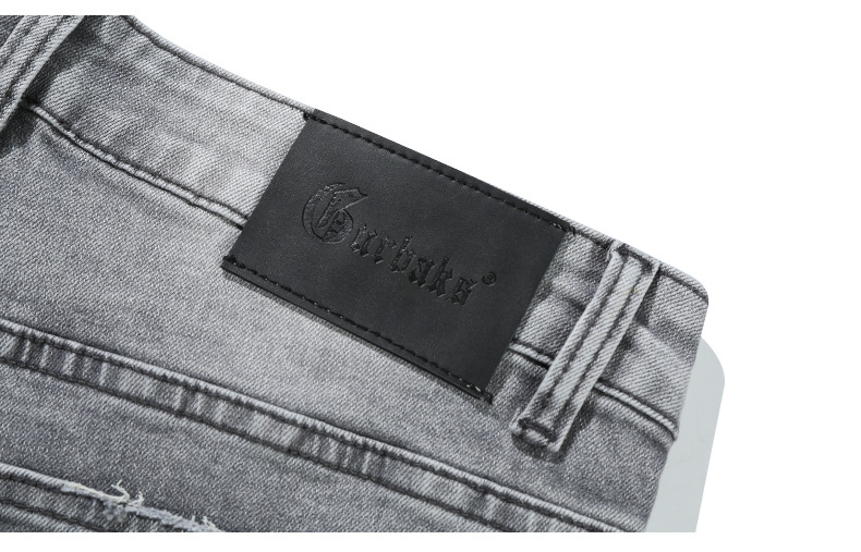 2023 Spring/Summer new solid-color jeans for men, washed light gray distressed pants with frayed edges, American straight-leg pants pic 29