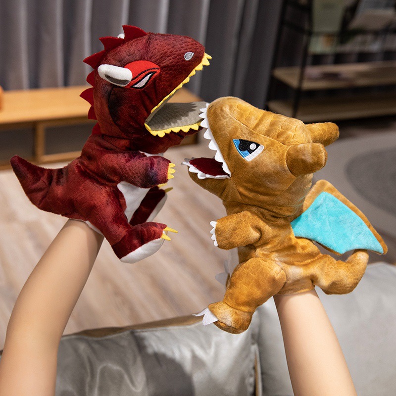 dibujos animados dragón arrojador de fuego raptor dinosaurio muñeca calmar muñeca padres-hijos guantes interactivos muñecas de educación temprana accesorios de rompecabezas