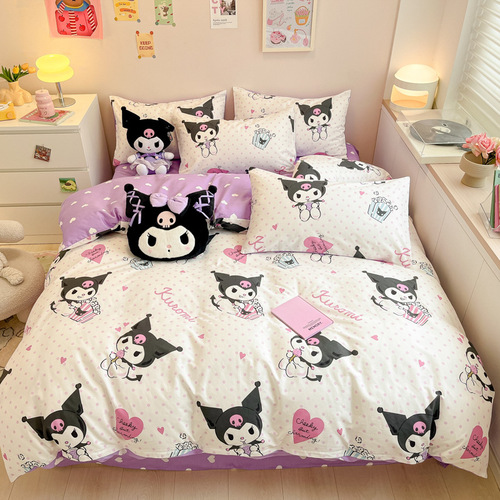 Cartoon Kurome four-piece set cute girls' fitted sheets pure cotton 100 pure cotton quilt cover spring and summer children three 1.5