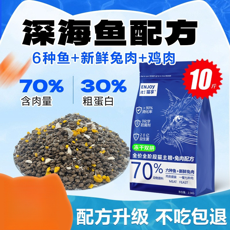 Cat Food Freeze-Dried Complete 5kg Rabbit Meat for Adult and Young Cats to Gain Weight and Develop Cheekbones, Nutritious Stray Cat Trial and Early Adopter Sales