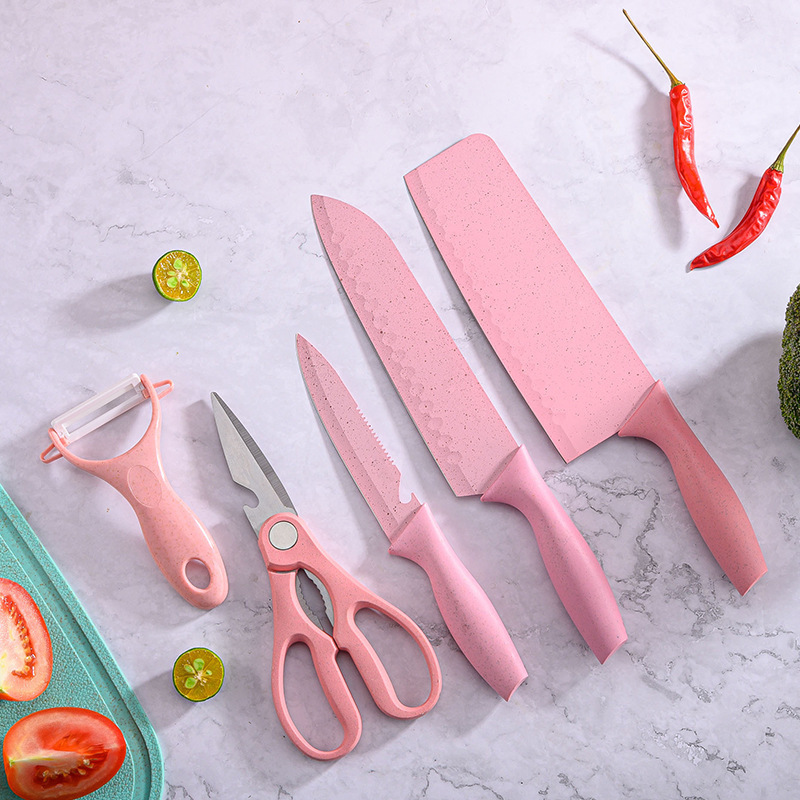 Fábrica en stock promoción transfronteriza Polo de trigo color de siete piezas cuchillo de cocina antiadherente cuchillo de cocina hogar cuchillo de cocina traje