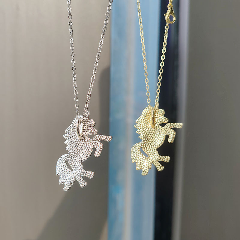 Einhorn Halskette Für Damen Mit Strass Steinen Collier Kette_voghion.com