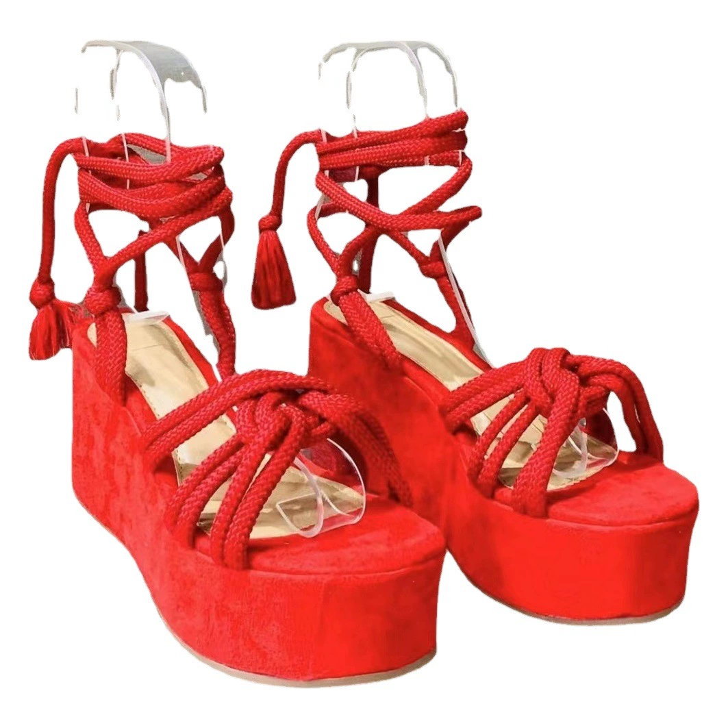 Женская обувь для внешней торговли 2022 летние новые сандалии на танкетке с ремешком с рыбьим носком женские европейские и американские трансграничные женские туфли на платформе больших размеров