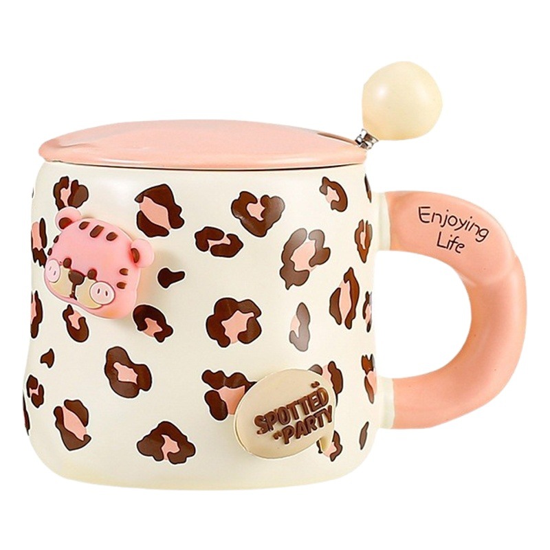 Personalidad creativa abuela DIY taza de alta apariencia con tapa cuchara Oficina Taza de cerámica regalo taza de café