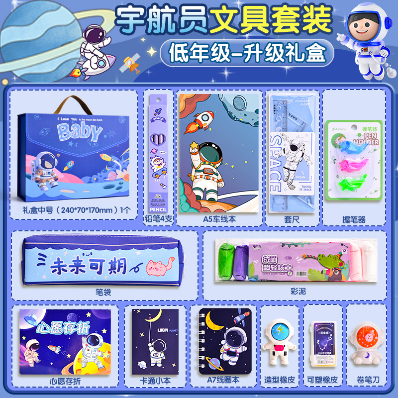 Juego de regalo de papelería con mochila de astronauta, paquete de regalo de regreso a clases con dibujos animados para estudiantes, regalo de cumpleaños de alto valor