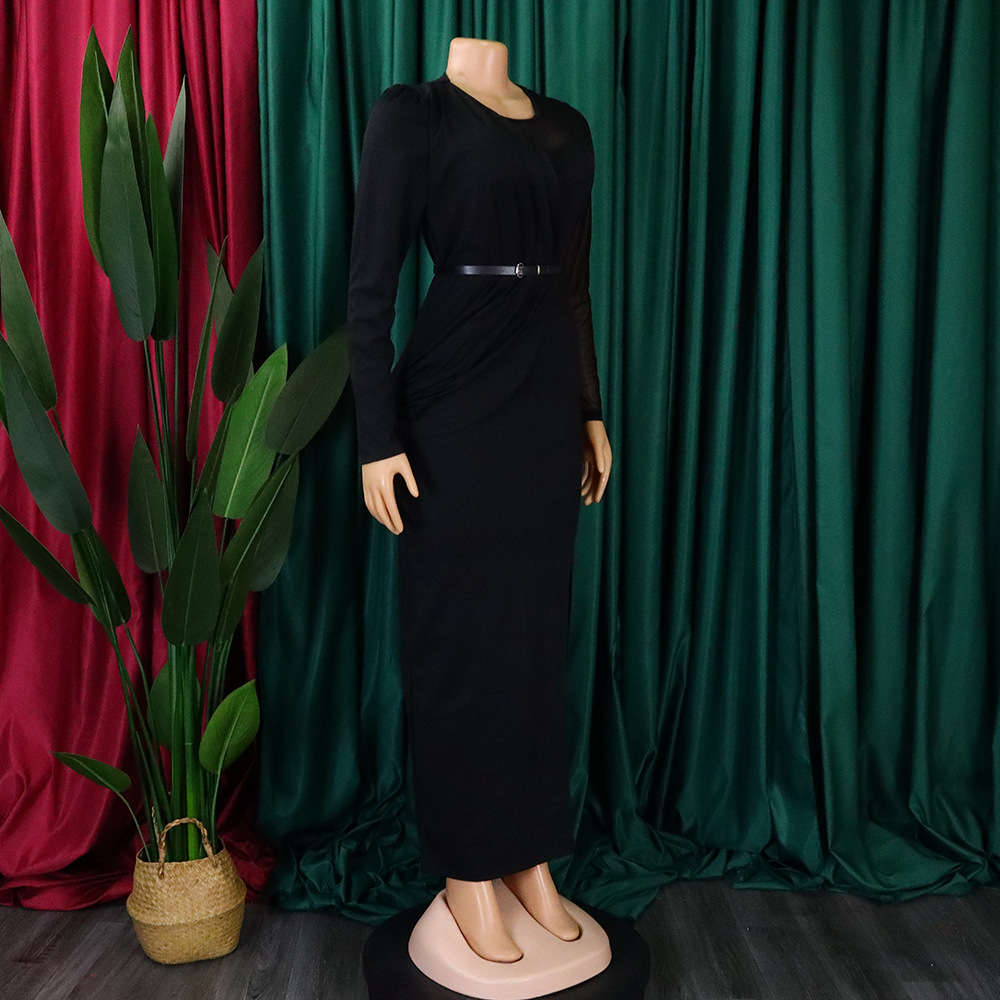 Damen Abendkleid Mit Langarm Und Mesh-einsatz Elegantes Festkleid_voghion.com