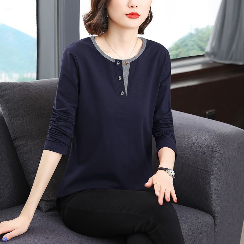 长袖恤女装2025春秋季新款洋气妈妈体恤大码宽松内搭上衣打底衫|undefined