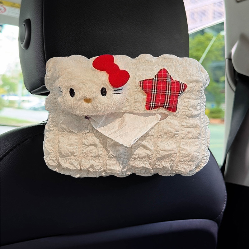 Nuevo lindo Kitty caja de toallas de automóvil asiento de automóvil bolsa de extracción de papel para automóvil colgante cubierta femenina super suave puff