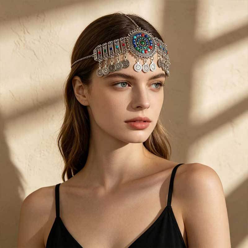 Exotic Ethnic Minority Style Forehead Chain, Xizang Head Chain, Bohemian Necklace, Women's Travel Photo Headwear Accessories