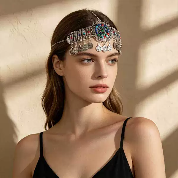 Exotic Ethnic Minority Style Forehead Chain, Xizang Head Chain, Bohemian Necklace, Women's Travel Photo Headwear Accessories