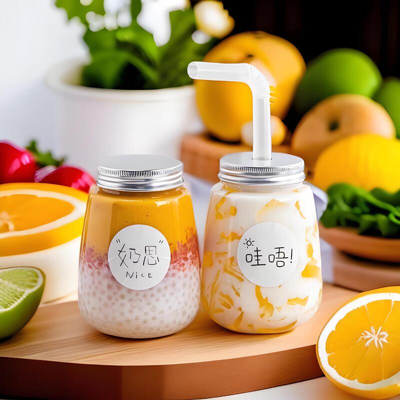 Internet Celebrity Milk Tea Cup Disposable Plastic Cup Fat Cup Dessert Cup Drink Cup with Lid Commercial Packaging Cup