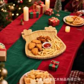 竹木托盘圣诞节麋鹿托盘实木展示盘派对木质装饰托盘点心盘