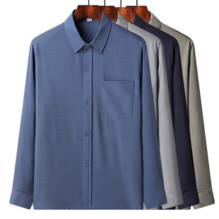 Summer middle-aged and elderly men's ice silk shirt loose lapel shirt middle-aged and elderly thin grandpa Tang suit