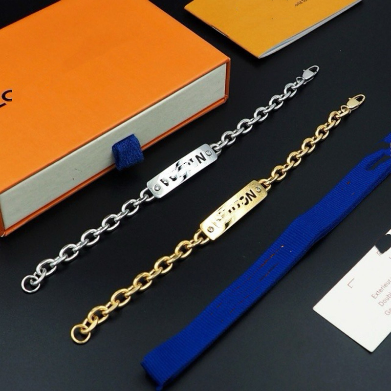 Fashionable and Simple Lvjia New Id Cut Out Bracelet Titanium Steel Material Electroplated V Gold Unisex Cross-Border Hot Batch
