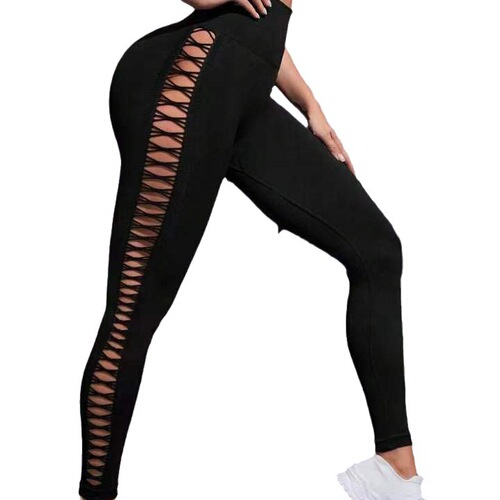 Upgraded solid color yoga pants, high-waisted butt-lifting fitness pants with side hollows and seamless sports tights