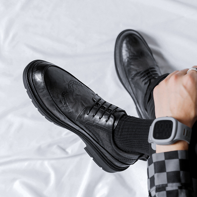 休闲商务正装手抓纹潮鞋子布洛克雕花男鞋英伦风西装男士皮鞋真皮