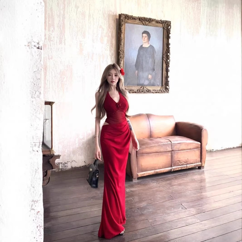 2026 Summer New Style Waist-Cinching Fashionable Elegant Long Dress for Women with a Pure and Luxurious Feel, Mesh Patchwork Halter Neck Dress Trendy 2026 Summer New Style Waist-Cinching Fashionable Elegant Long Dress for Women with a Pure and Luxurious Feel, Mesh Patchwork Halter Neck Dress Trendy