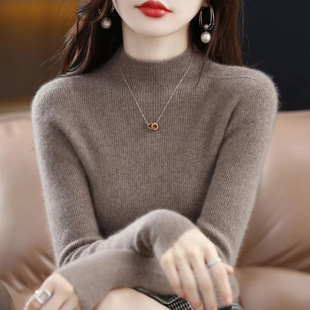 Women's large size knitted sweater, half turtleneck bottoming shirt, new autumn and winter short slim fit sweater for women