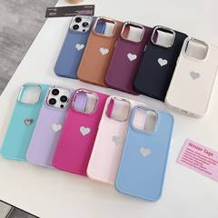 簡約純色適用蘋果15promax手機殼磨砂燙銀愛心iPhone14大孔軟殼13