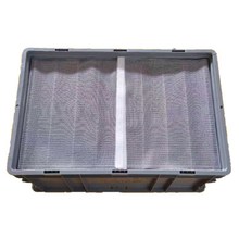 天津汽车配件物流箱主机厂用带盖塑料箱D型配件周转箱可配防尘帘