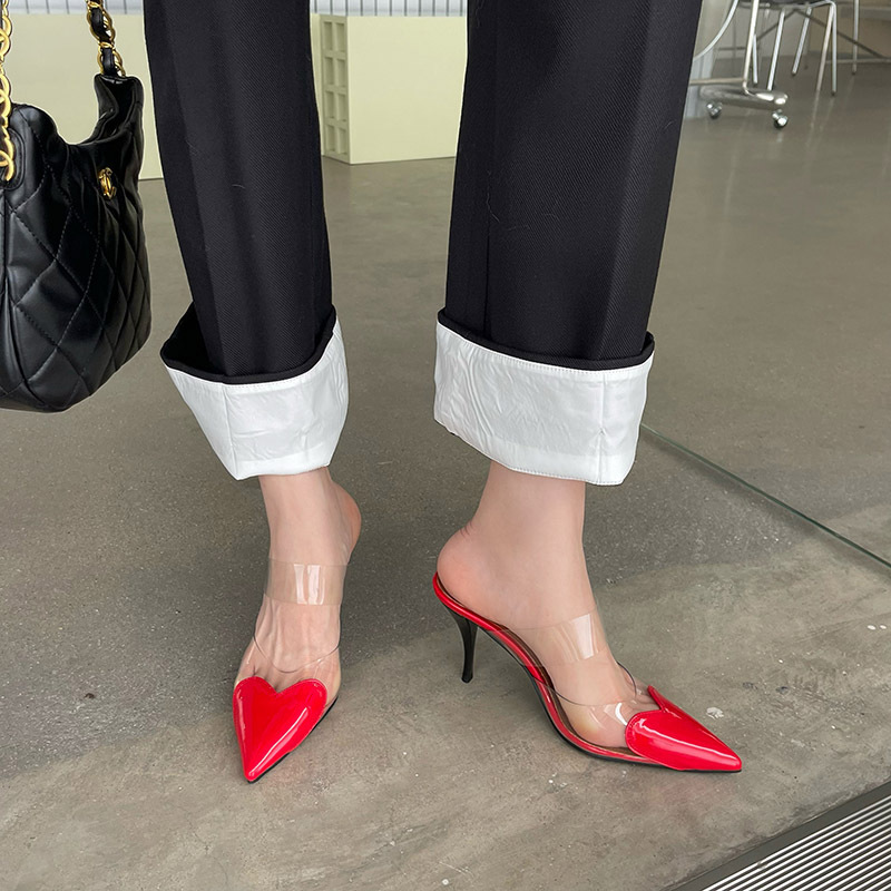 Qadın üçün şəffaf stiletto sandalet, uclu burunlu, arxası açıq