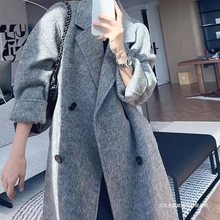 双面毛绒大衣女秋冬新款韩版宽松显瘦中长款大码外套毛呢子学院羊