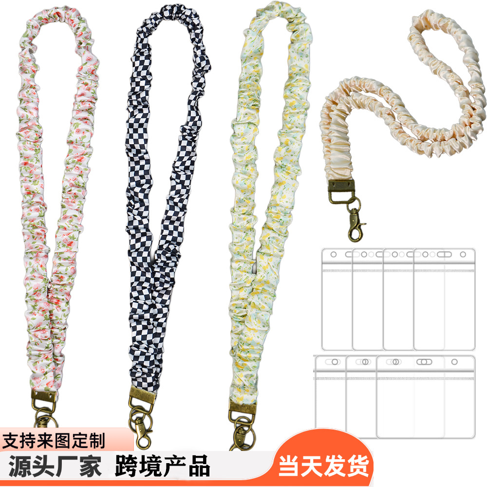 Amazon Spot Stretchable Elastic Hair Band Pleated Lanyard Long Belt Id Work Lanyard Key Ring