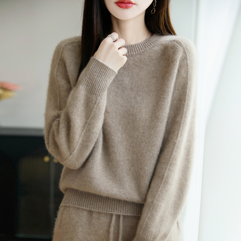 软糯圆领100羊毛衫女秋冬新款针织羊绒毛衣厚款女装打底衫上衣|undefined