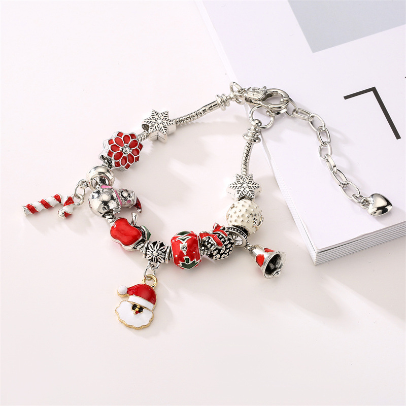 Amazon Venta caliente Navidad DIY caramelo muleta pulsera dibujos animados muñeco de nieve Apple regalo Navidad niños pulsera