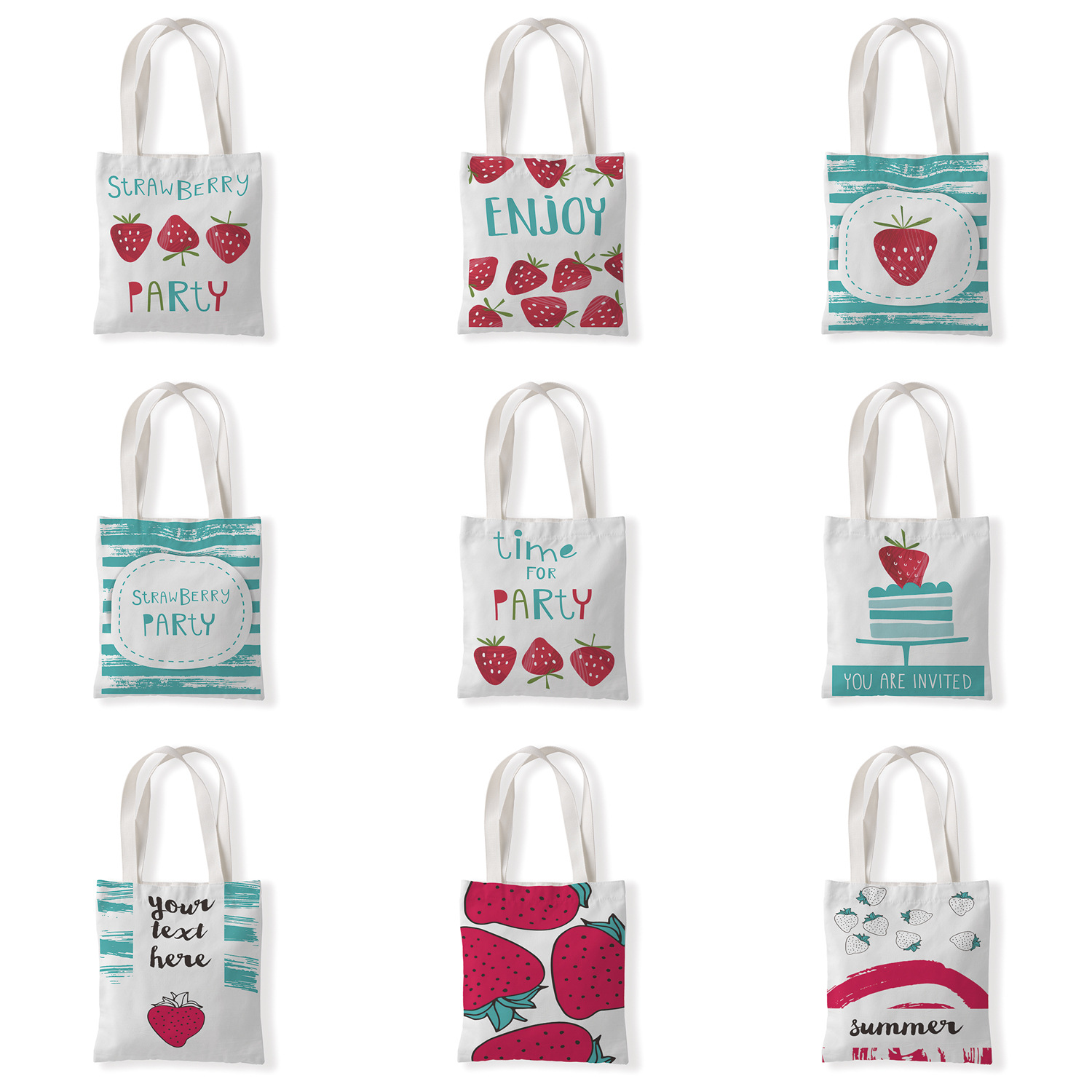 草莓卡通印花手提时尚购物袋定制休闲零钱袋文艺单肩手提帆布袋