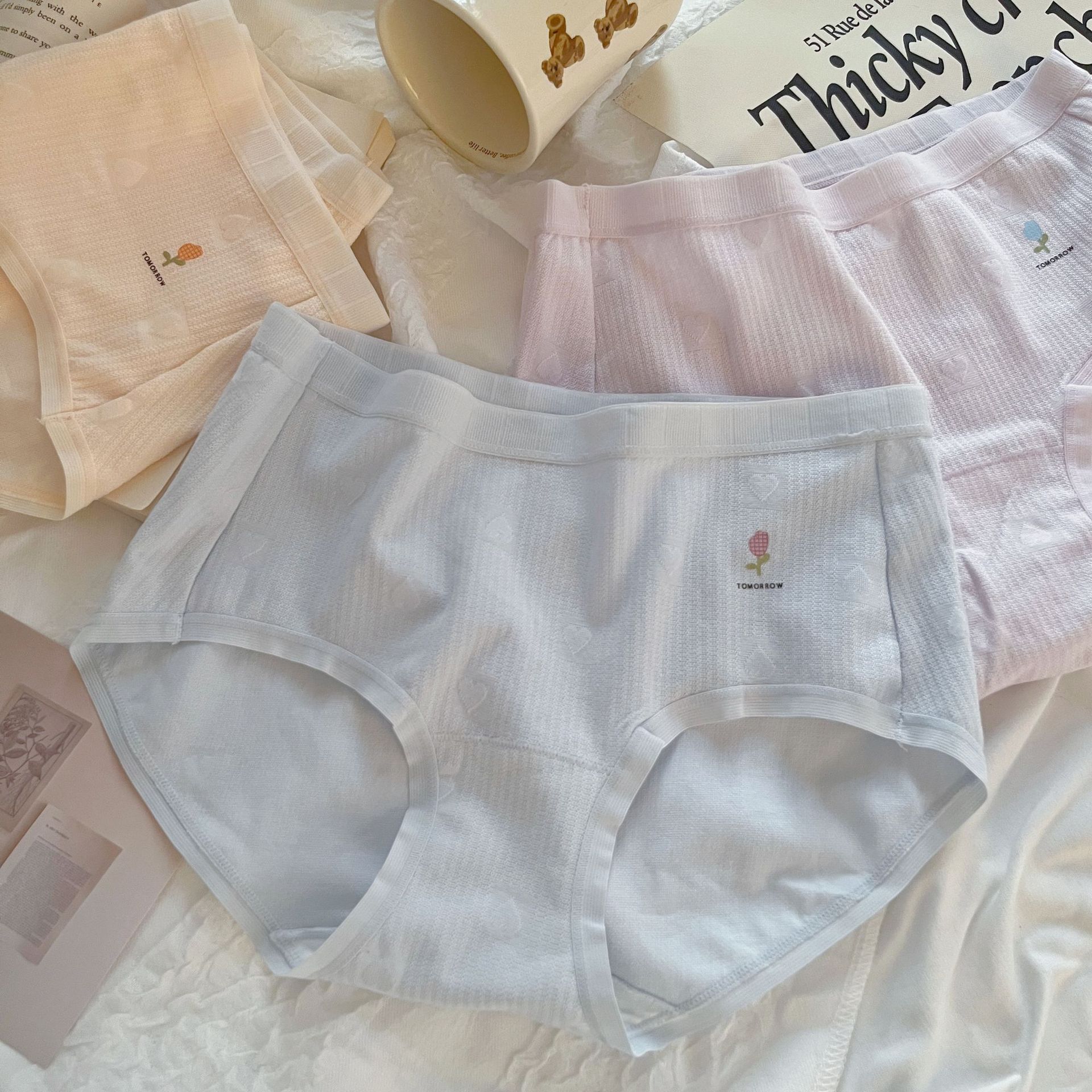 "Happy List" nuevo estilo japonés entrepierna alargada algodón ropa interior de niñas cintura media de encaje borde de cadera de mujer image 5