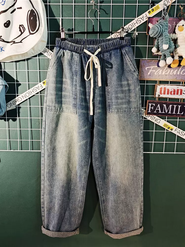 外贸美式牛仔裤男士春秋季新款垂感宽松复古直筒休闲潮牌阔腿长裤