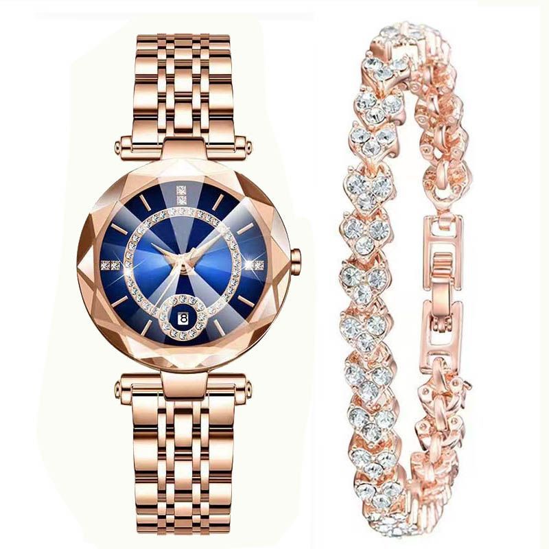 Reloj de cuarzo chapado en oro para mujer, reloj de pulsera retro con correa de cuero y aleación simple de alta calidad, con incrustaciones de diamantes, para estudiantes de secundaria.