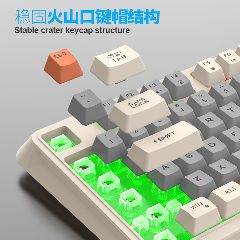 Dazzling Silver Fox K82 有線フィルムノブキーボード 3 色発光メカニカルフィールデスクトップコンピュータオフィスゲーム|undefined