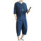 Chinese Style Men's Summer Linen suit Men's Retro Zen Clothing Husband Suit Tang Suit V-neck Half-sleeve Cotton Linen Two-piece Set