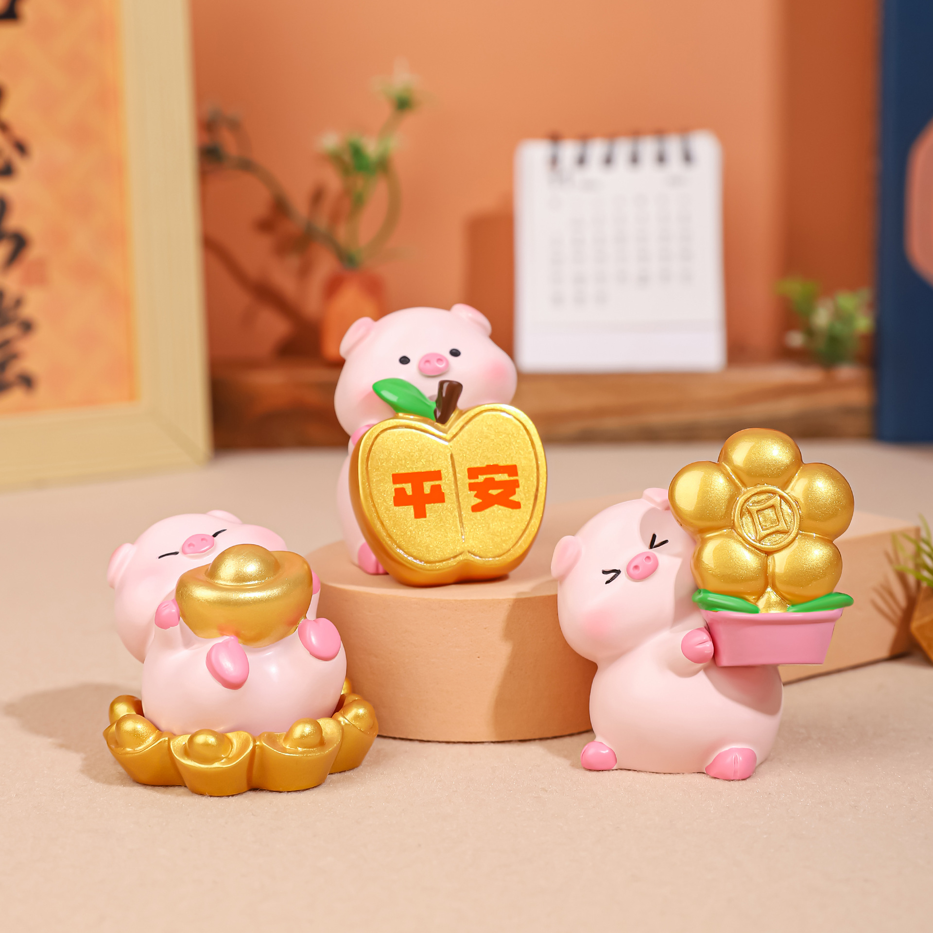 축복 돼지 귀여운 행운 돼지 인형 창의적인 데스크탑 홈 장식 장식품 소녀 선물 보내기 작은 황금 돼지