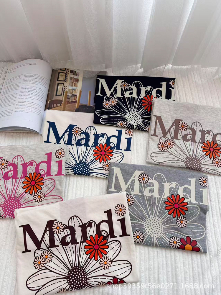 Korean Version In-Stock Mardi Short-Sleeve T-Shirt with Daisy and Dachshund Print, Same Style as Kim Go-Eun, Loose Fit Versatile Top for Women