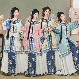 Original Qing Dynasty Women's Mandarin Collar Round Neck Non-Hanfu Retro Ethnic Costume Qing Dynasty Court Outfit Zen Style