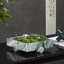 新中式轻奢高档天然大理石盆栽售楼处洽谈桌高级感花艺盆景摆件